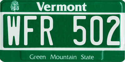 VT license plate WFR502