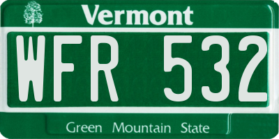 VT license plate WFR532