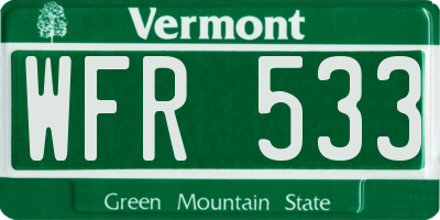 VT license plate WFR533