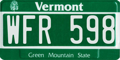 VT license plate WFR598
