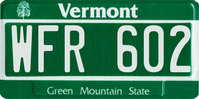 VT license plate WFR602