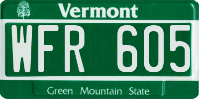 VT license plate WFR605