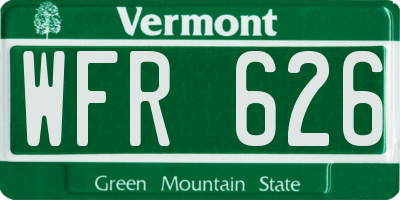 VT license plate WFR626