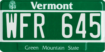 VT license plate WFR645