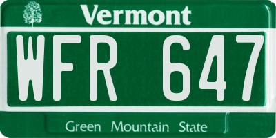VT license plate WFR647