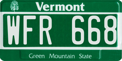 VT license plate WFR668