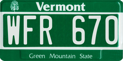 VT license plate WFR670