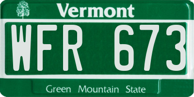 VT license plate WFR673