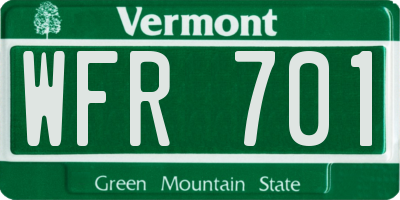VT license plate WFR701