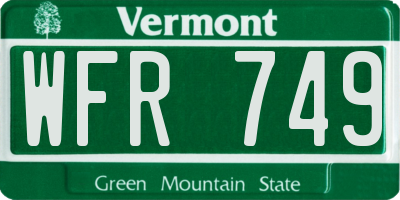 VT license plate WFR749