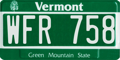 VT license plate WFR758