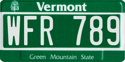 VT license plate WFR789