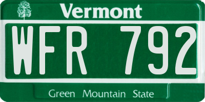 VT license plate WFR792