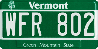 VT license plate WFR802