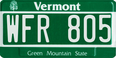 VT license plate WFR805