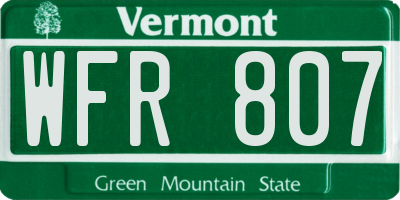 VT license plate WFR807