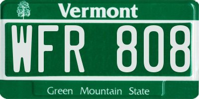 VT license plate WFR808