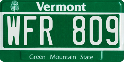 VT license plate WFR809