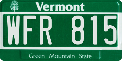 VT license plate WFR815