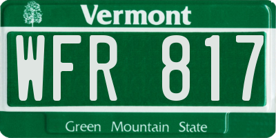 VT license plate WFR817