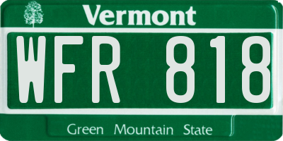 VT license plate WFR818