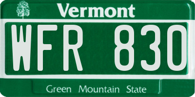 VT license plate WFR830