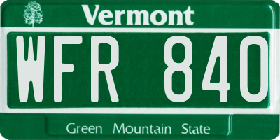 VT license plate WFR840