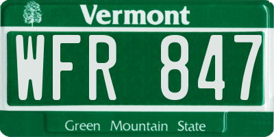 VT license plate WFR847