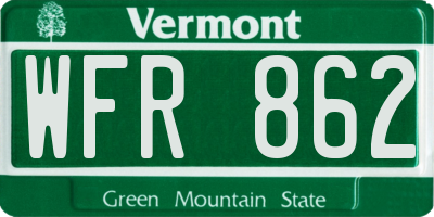 VT license plate WFR862
