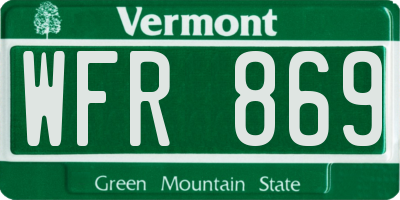 VT license plate WFR869