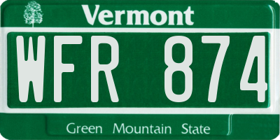 VT license plate WFR874