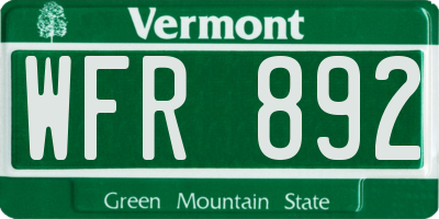 VT license plate WFR892
