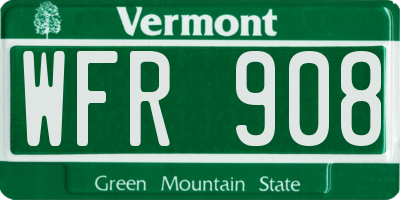 VT license plate WFR908
