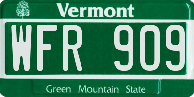 VT license plate WFR909