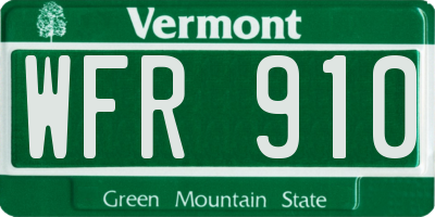 VT license plate WFR910