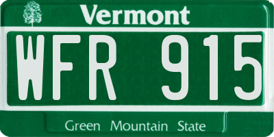 VT license plate WFR915