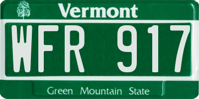 VT license plate WFR917