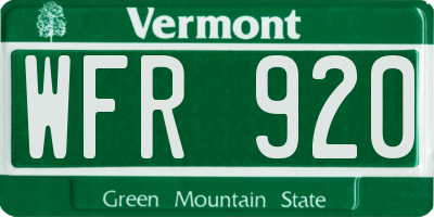 VT license plate WFR920