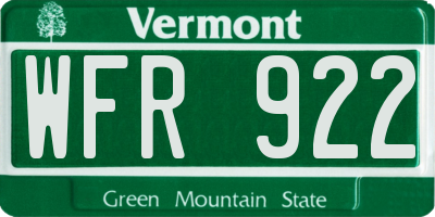 VT license plate WFR922