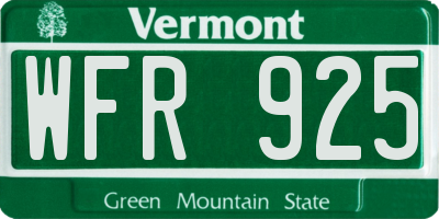 VT license plate WFR925