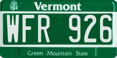 VT license plate WFR926