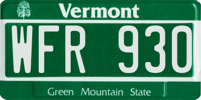 VT license plate WFR930