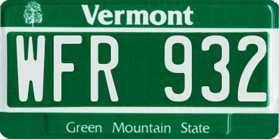 VT license plate WFR932
