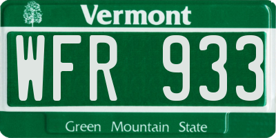 VT license plate WFR933