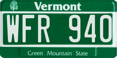 VT license plate WFR940