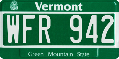 VT license plate WFR942