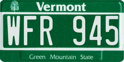 VT license plate WFR945