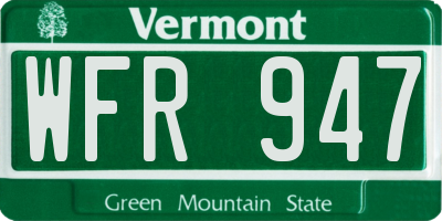 VT license plate WFR947