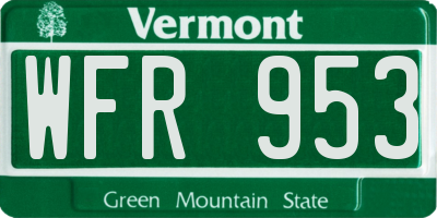 VT license plate WFR953