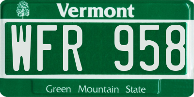 VT license plate WFR958